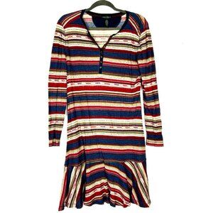 LRL Ralph Lauren Southwest Striped Print Drop Waist Thermal Henley Dress size L